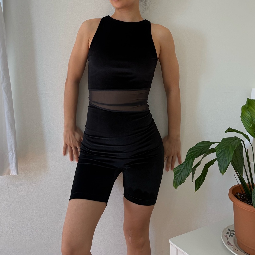 NWOT Sample Rare Reebok Cardi B Collection Black Velvet Mesh Playsuit Size Small